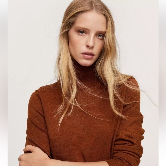 MNG Women's Turtle Neck, polo neck knitted sweater in brown XS - Picture 2 of 9